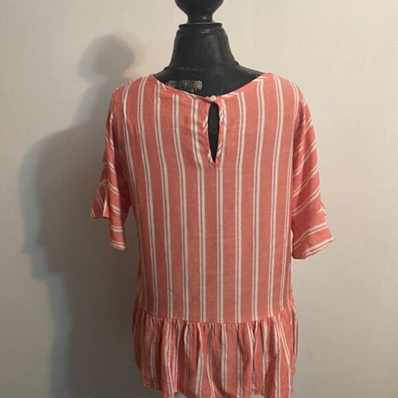 ee;some  Orange/White Stripe peplum top, size L - Picture 2 of 3
